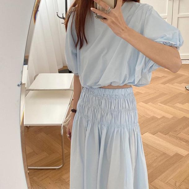 半袖パフスリーブ&ロングスカートセットアップ 6671-画像7-韓国ファッション通販POPREA［ポップリア］