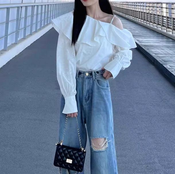 ビックカラー斜めブラウス 6117-画像7-韓国ファッション通販POPREA［ポップリア］