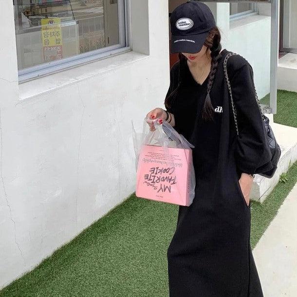 Vネックポイントロゴスエットワンピース﻿ 6207-画像7-韓国ファッション通販POPREA［ポップリア］