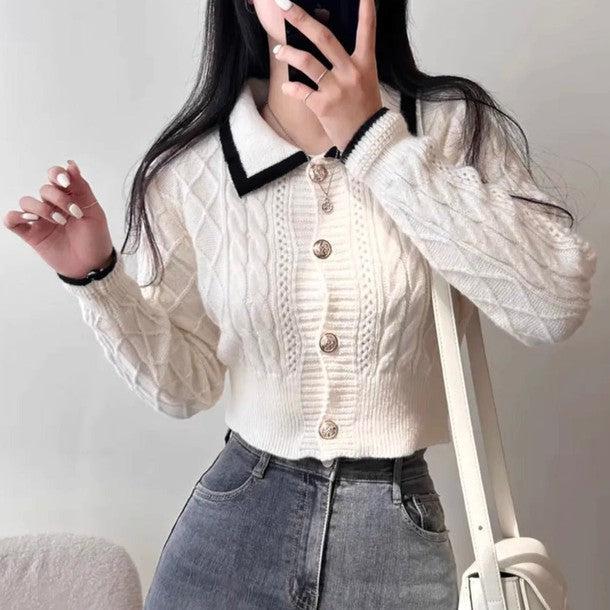 バイカラーショートニットカーディガン 6424-画像7-韓国ファッション通販POPREA［ポップリア］