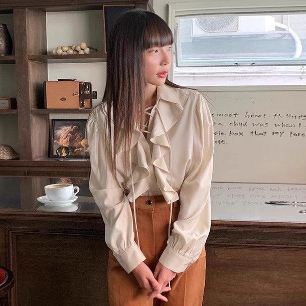 ボリュームフリルVネックネックブラウス 6399-画像7-韓国ファッション通販POPREA［ポップリア］