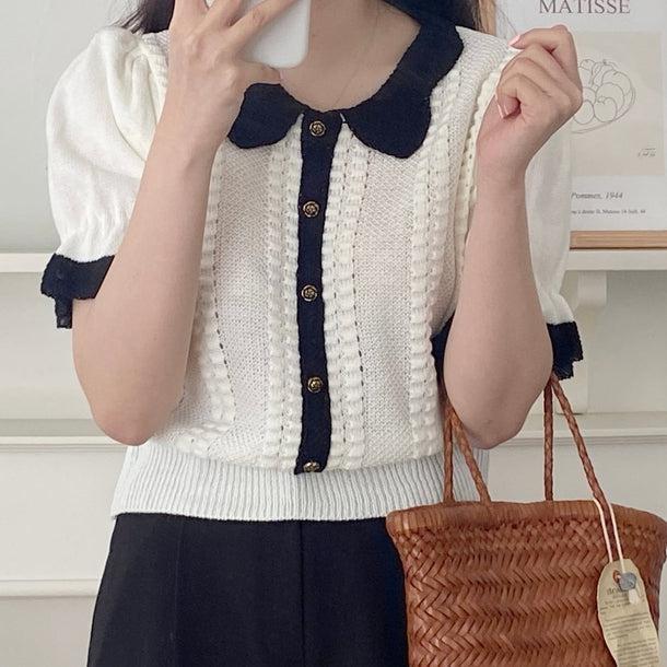 スリムフィットパフスリーブニットカーディガン 5998-画像7-韓国ファッション通販POPREA［ポップリア］