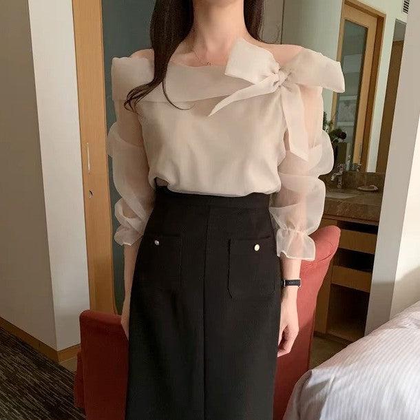 オフショルダーシアーブラウス 6452-画像7-韓国ファッション通販POPREA［ポップリア］