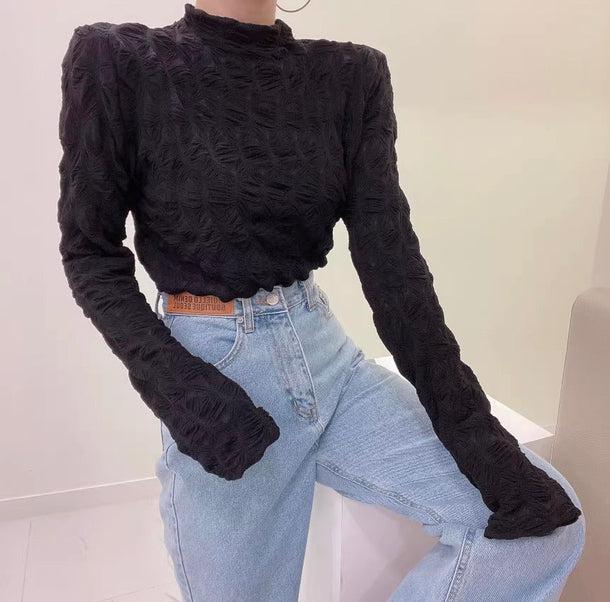 ウェーブパターンシアーハイネックトップス 6159-画像7-韓国ファッション通販POPREA［ポップリア］