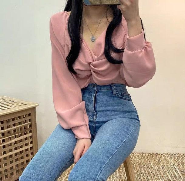 Vネックカシュクールブラウス 6480-画像8-韓国ファッション通販POPREA［ポップリア］