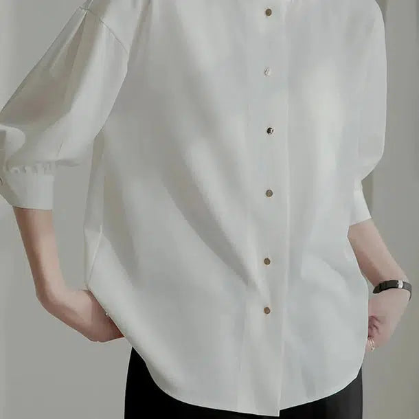 ゴールドボタン七分袖ブラウス﻿﻿ 6049-画像8-韓国ファッション通販POPREA［ポップリア］