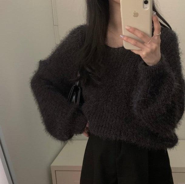 ルーズVネックシャギーニット 6394-画像8-韓国ファッション通販POPREA［ポップリア］