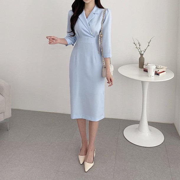 テーラードカラー7分袖ワンピース 6374-画像8-韓国ファッション通販POPREA［ポップリア］