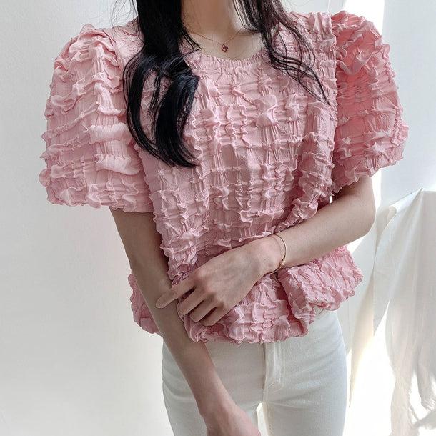 フレンチニッチラウンドネックパフスリーブシャツ 5997-画像8-韓国ファッション通販POPREA［ポップリア］