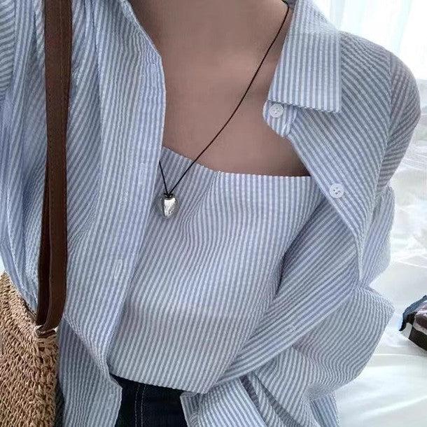 シアサッカーストライプルーズシャツ&キャミソール 6483-画像8-韓国ファッション通販POPREA［ポップリア］