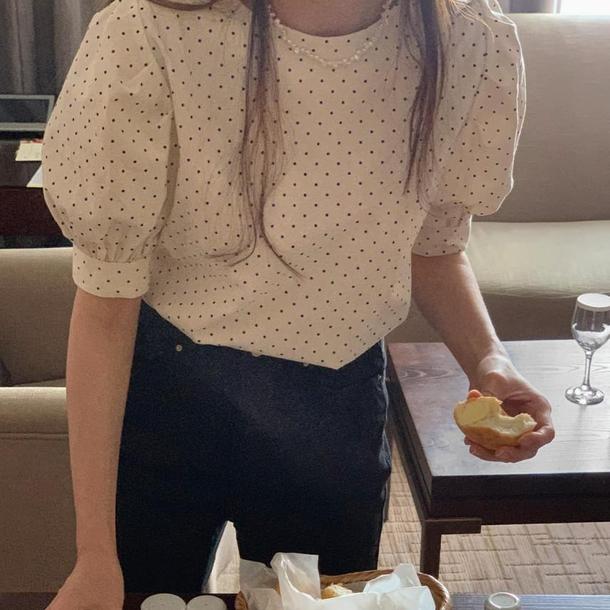 2WAY半袖ドットブラウス﻿ 6642-画像8-韓国ファッション通販POPREA［ポップリア］