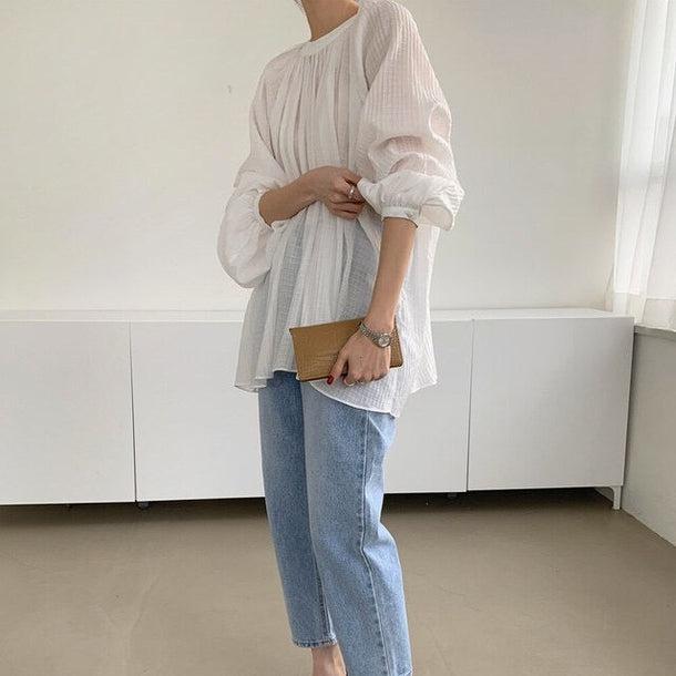 ギャザーボリュームスリーブシアーブラウス﻿﻿﻿ 5988-画像8-韓国ファッション通販POPREA［ポップリア］