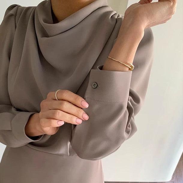 ドレープフロントネックワンピース﻿ 6445-画像8-韓国ファッション通販POPREA［ポップリア］