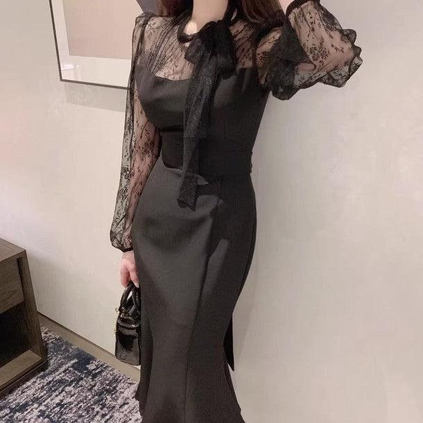 レースドッキングマーメイドロングワンピース 6448-画像8-韓国ファッション通販POPREA［ポップリア］