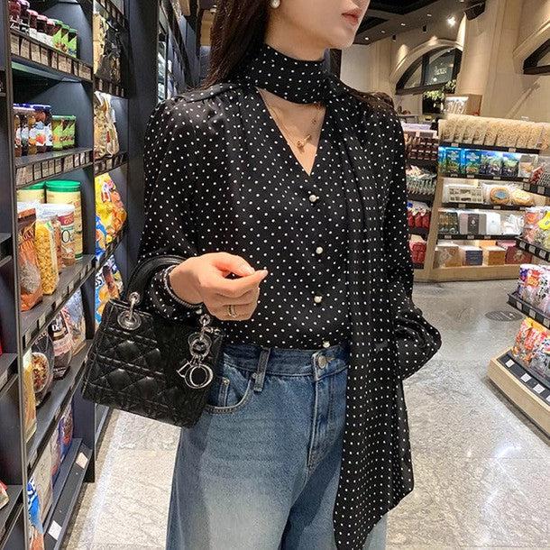 ボウタイドットブラウス 6404-画像8-韓国ファッション通販POPREA［ポップリア］