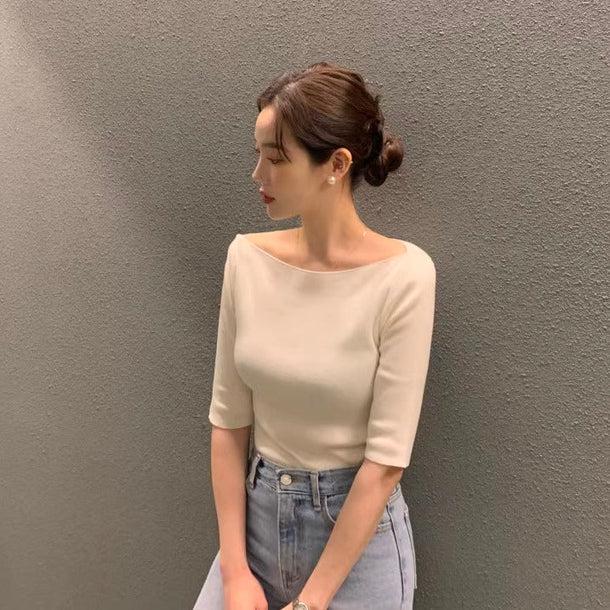 5分袖ボートネックニット 6000-画像8-韓国ファッション通販POPREA［ポップリア］