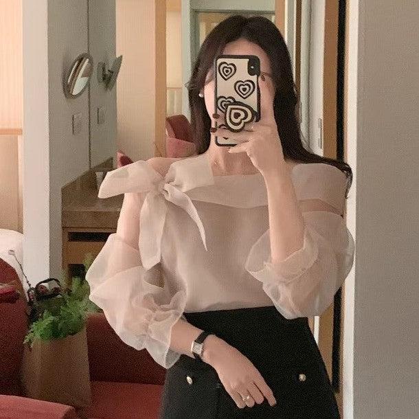 オフショルダーシアーブラウス 6452-画像8-韓国ファッション通販POPREA［ポップリア］