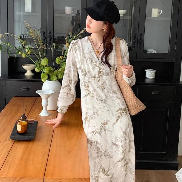 オータムデザインVネックワンピース 6157-画像8-韓国ファッション通販POPREA［ポップリア］