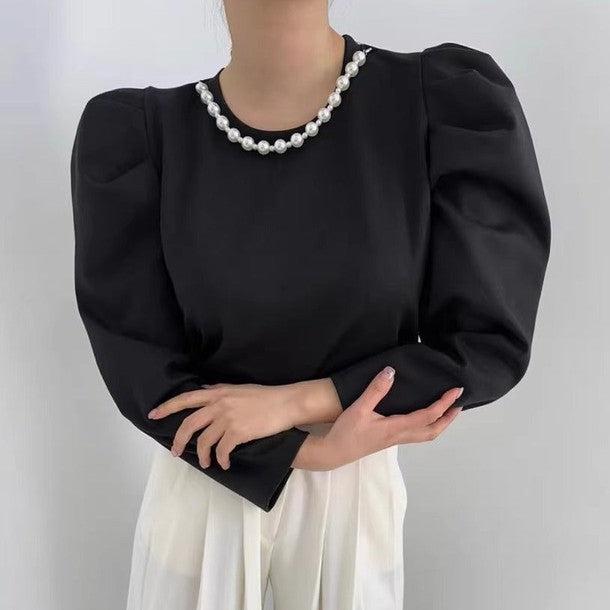 パール調ラウンドネックブラウス 6434-画像8-韓国ファッション通販POPREA［ポップリア］