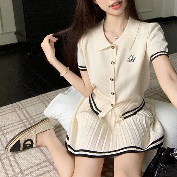 POLOニット＆ショートプリーツニットスカート﻿ 6109-画像8-韓国ファッション通販POPREA［ポップリア］