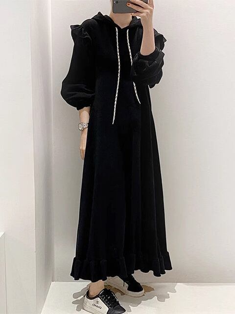 フリルカジュアルロングワンピース 6156-画像8-韓国ファッション通販POPREA［ポップリア］