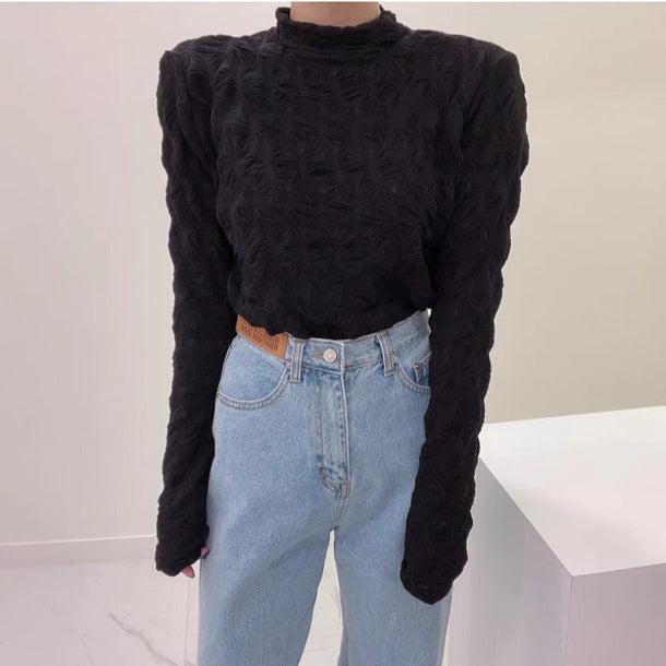 ウェーブパターンシアーハイネックトップス 6159-画像8-韓国ファッション通販POPREA［ポップリア］