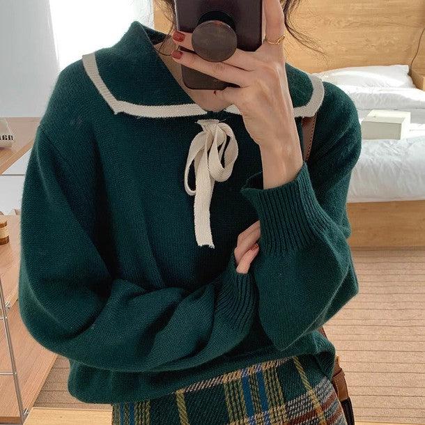 ワイドネックカラーリボンニット 6235-画像8-韓国ファッション通販POPREA［ポップリア］