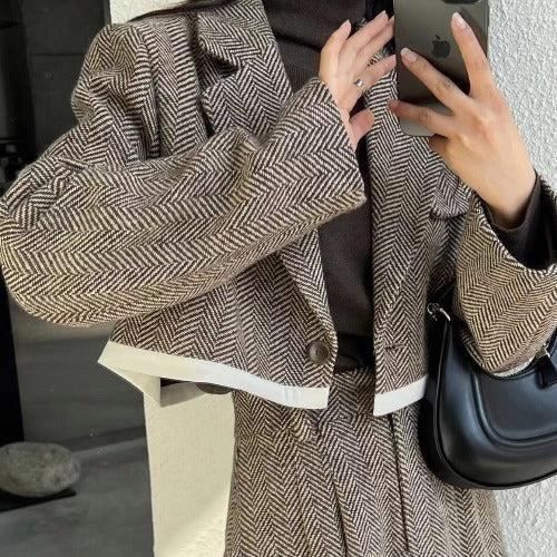 ヘリンボーンショートジャケット 6233-画像8-韓国ファッション通販POPREA［ポップリア］