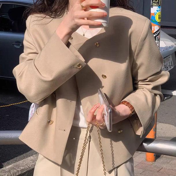 ダブルボタンノーカラージャケット﻿﻿ 6219-画像8-韓国ファッション通販POPREA［ポップリア］