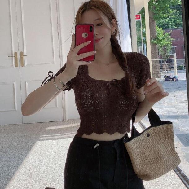 かぎ編みショートサマーニット﻿ 6081-画像8-韓国ファッション通販POPREA［ポップリア］