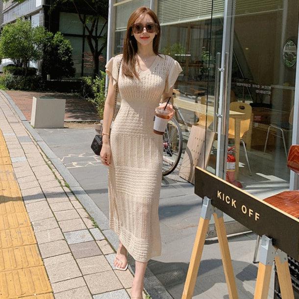 クロシェ編みVネックニットワンピース 6780-画像8-韓国ファッション通販POPREA［ポップリア］