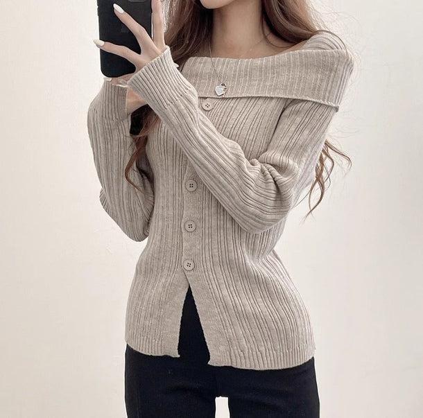 オフショルダーロングスリーブタイトリブニット﻿ 6152-画像8-韓国ファッション通販POPREA［ポップリア］