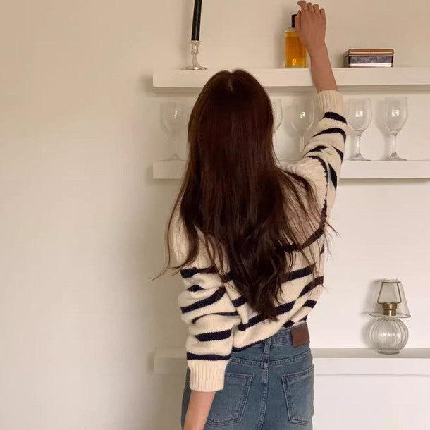 ケーブルボーダーラグランニット 6330-画像8-韓国ファッション通販POPREA［ポップリア］