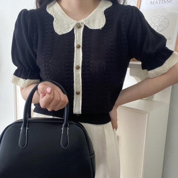 スリムフィットパフスリーブニットカーディガン 5998-画像8-韓国ファッション通販POPREA［ポップリア］