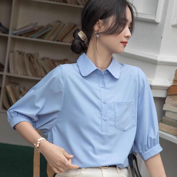 シアー丸襟ポロブラウス﻿﻿ 6050-画像8-韓国ファッション通販POPREA［ポップリア］