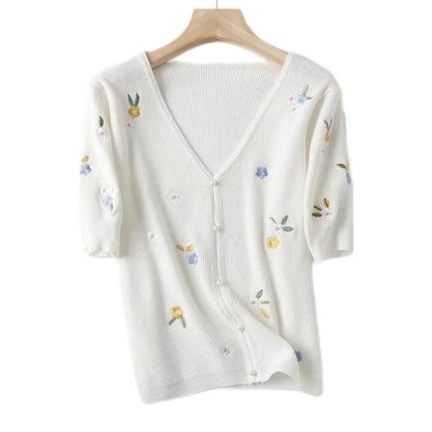Vネック刺繍フラワーカーディガン 6142-画像8-韓国ファッション通販POPREA［ポップリア］