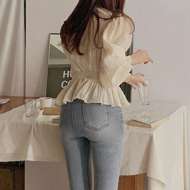 Vネックシアーシャツブラウス﻿ 6096-画像8-韓国ファッション通販POPREA［ポップリア］