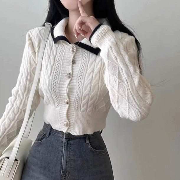 バイカラーショートニットカーディガン 6424-画像8-韓国ファッション通販POPREA［ポップリア］