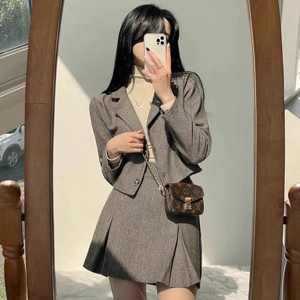 ヘリンボーンショートジャケット＆スカート 6387-画像8-韓国ファッション通販POPREA［ポップリア］