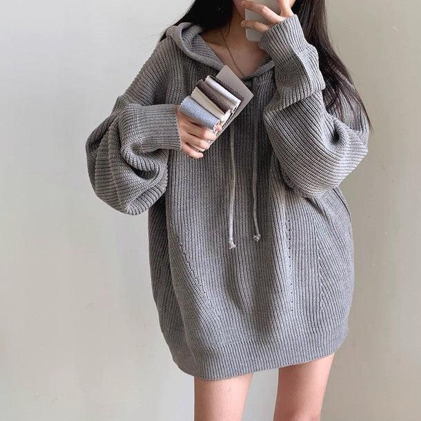 ドロップショルダーフード付きニット﻿ 6246-画像8-韓国ファッション通販POPREA［ポップリア］