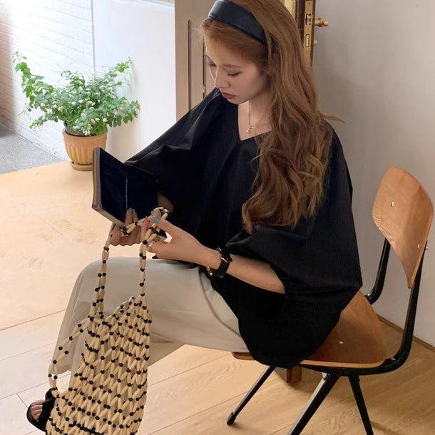 バルーンスリーブVネックブラウス 6018-画像8-韓国ファッション通販POPREA［ポップリア］