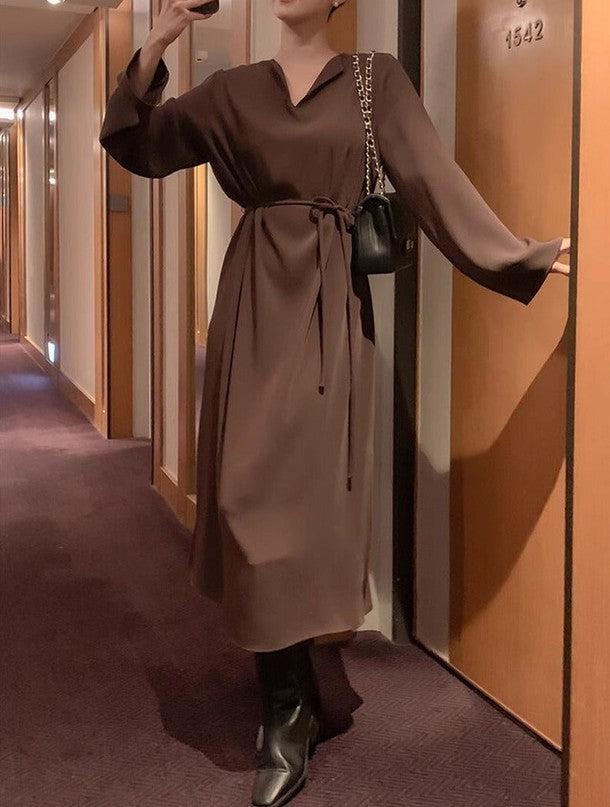 サテンVネックワンピース﻿ 6467-画像8-韓国ファッション通販POPREA［ポップリア］