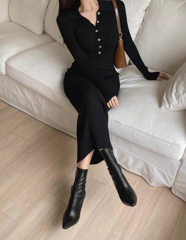 ハーフボタンタイトリブニットワンピース 6323-画像8-韓国ファッション通販POPREA［ポップリア］