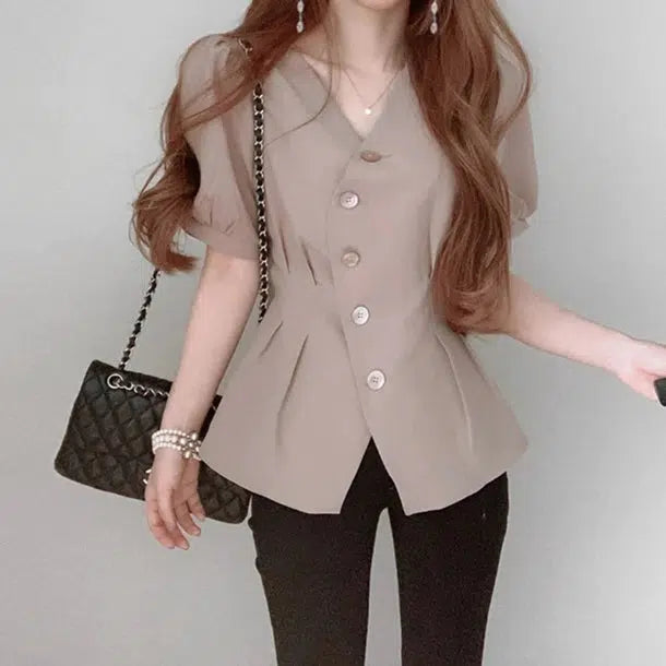 Vネックペプラムトップス 6006-画像8-韓国ファッション通販POPREA［ポップリア］