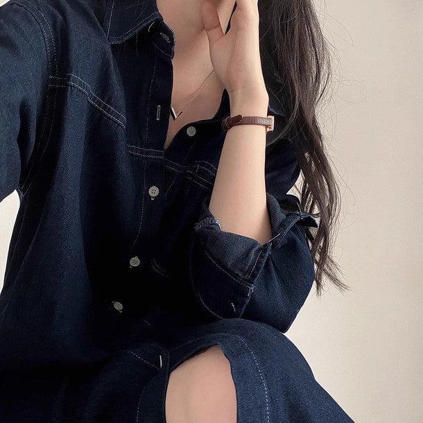 デニムリボンポケットロングワンピース 6472-画像8-韓国ファッション通販POPREA［ポップリア］