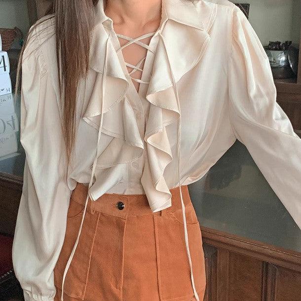 ボリュームフリルVネックネックブラウス 6399-画像8-韓国ファッション通販POPREA［ポップリア］