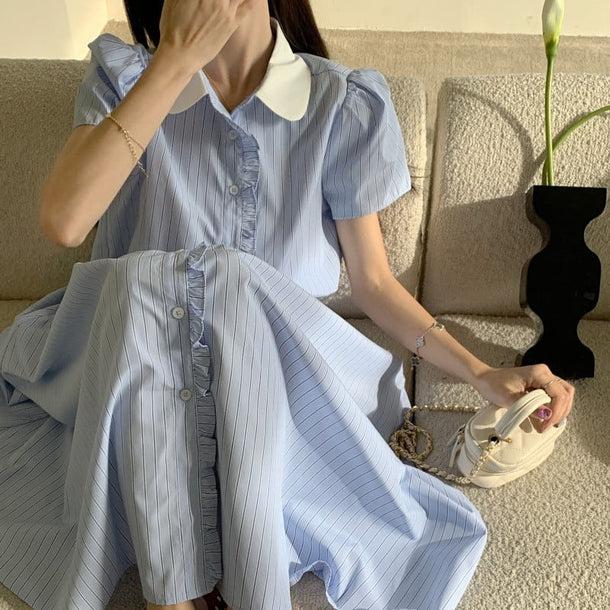 ストライプフリルボタンシャツ＆スカート 6125-画像8-韓国ファッション通販POPREA［ポップリア］