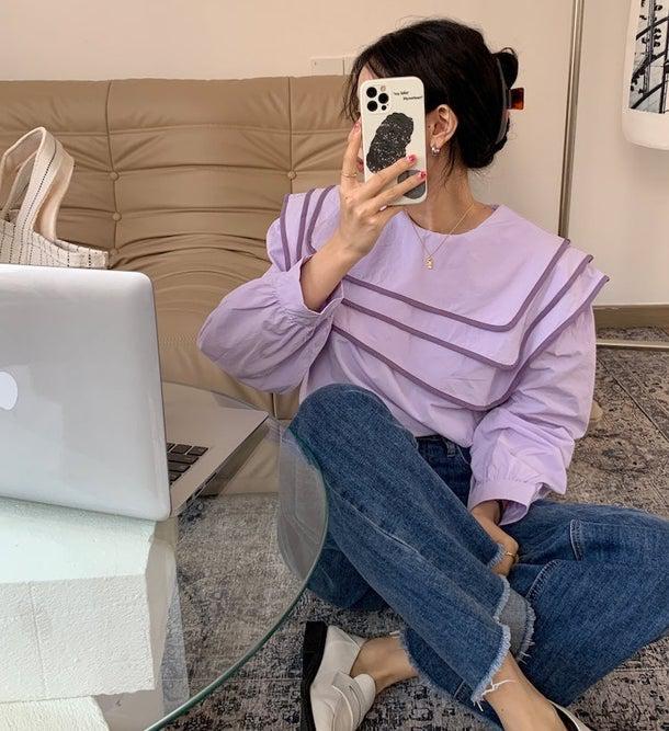 セーラーネックカラーブラウス 6623-画像9-韓国ファッション通販POPREA［ポップリア］