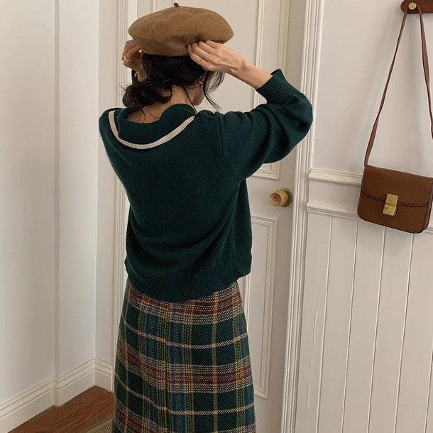 ワイドネックカラーリボンニット 6235-画像9-韓国ファッション通販POPREA［ポップリア］