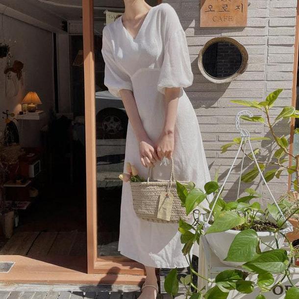 パフスリーブプレーンワンピース﻿﻿ 6649-画像9-韓国ファッション通販POPREA［ポップリア］